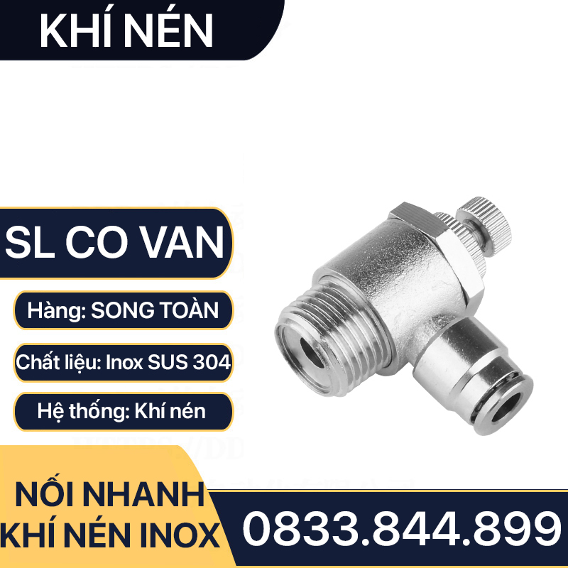 ISL Co Van Tiết Lưu Nối Nhanh Inox 304, Van Tiết Lưu Tê Nhanh Ren Ngoài Cắm Ống PU Inox 304