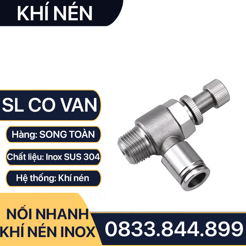 ISL Co Van Tiết Lưu Nối Nhanh Inox 304, Van Tiết Lưu Tê Nhanh Ren Ngoài Cắm Ống PU Inox 304