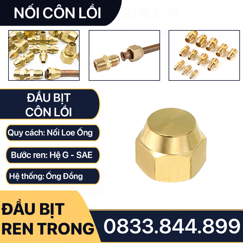 Đầu Bịt Ren Trong Côn Lồi Lã Ống Đồng Phi 6 8 10 12 16 / Brass Flare Fitting Cap NPT
