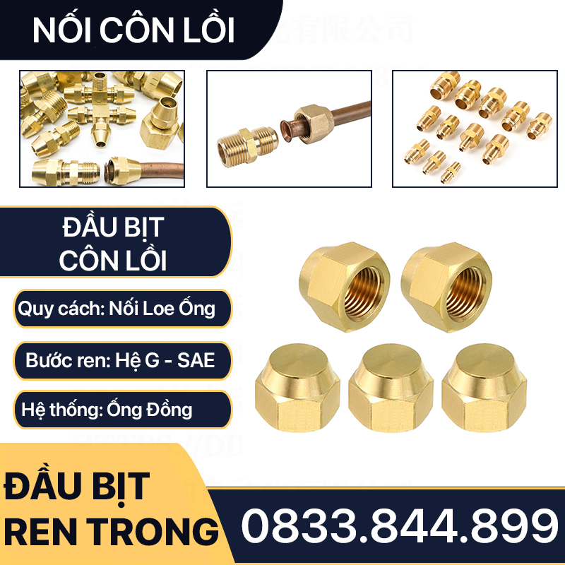 Đầu Bịt Ren Trong Côn Lồi Lã Ống Đồng, Bít Ren Ngoài Lã Ống Đồng NPT Phi 6 8 10 12 16mm (Brass Flare Fitting Cap NPT)