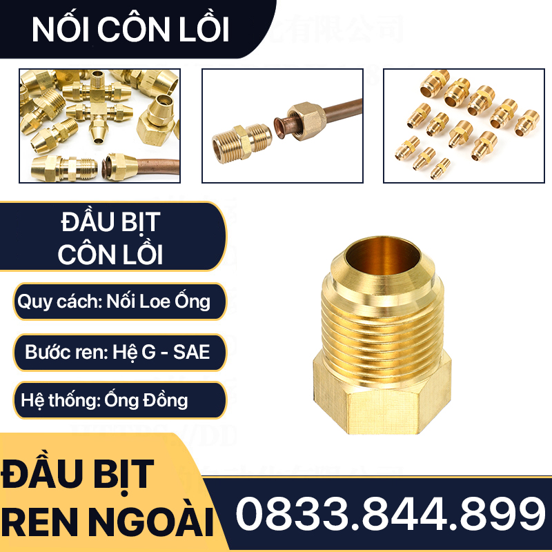 Đầu Bịt Ren Ngoài Côn Lồi Lã Ống Đồng Phi 6 8 10 12 16 / Brass Flare Fitting Cap NPT
