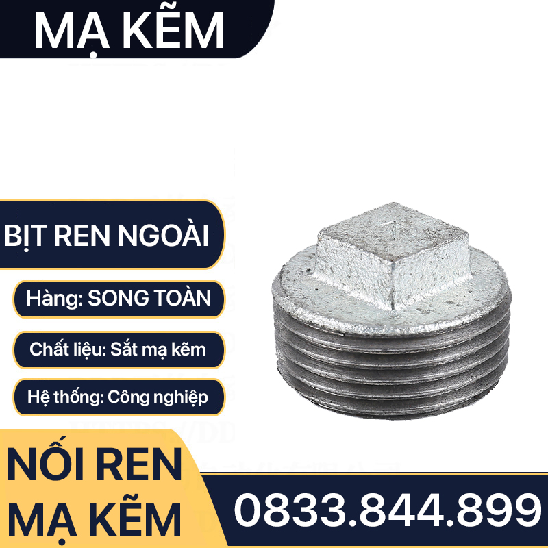 Đầu Bịt Ren Ngoài Mạ Kẽm, Bịt Ren Ngoài Sắt Mạ Kẽm