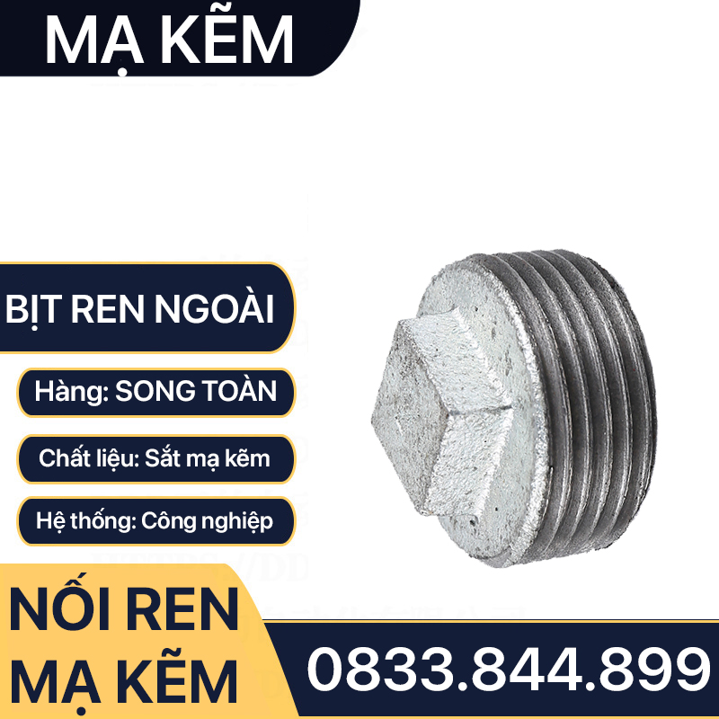 Đầu Bịt Ren Ngoài Mạ Kẽm, Bịt Ren Ngoài Sắt Mạ Kẽm