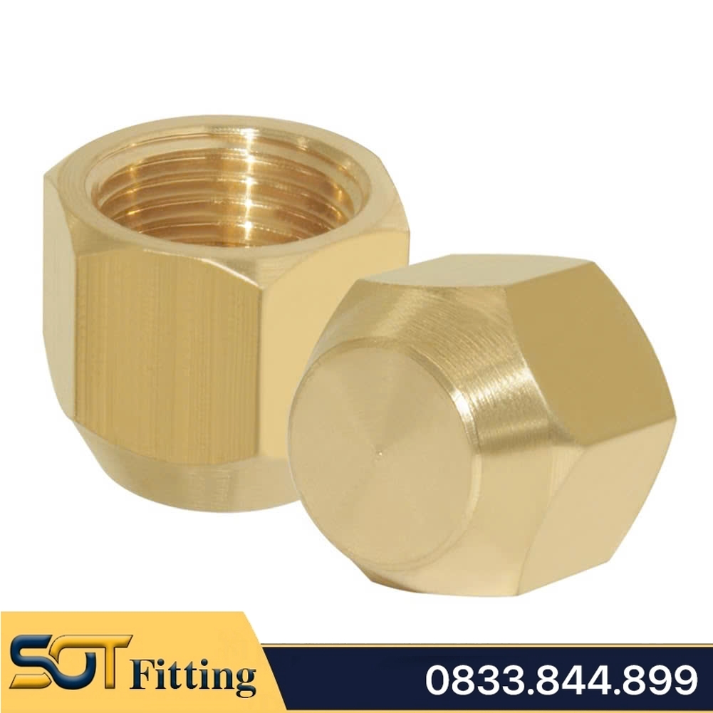Đầu Bịt Ren Trong Côn Lồi Lã Ống Đồng Phi 6 8 10 12 16 / Brass Flare Fitting Cap SAE