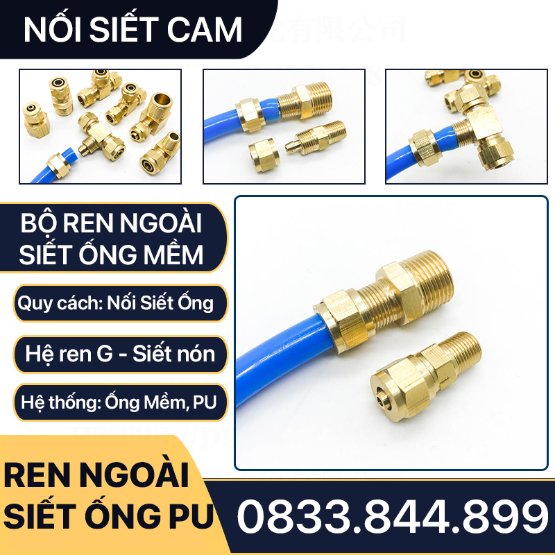 Đầu Nối Thẳng Ống Mềm, Nối Thẳng Ren Ngoài Siết Ống Mềm - Đồng Thau