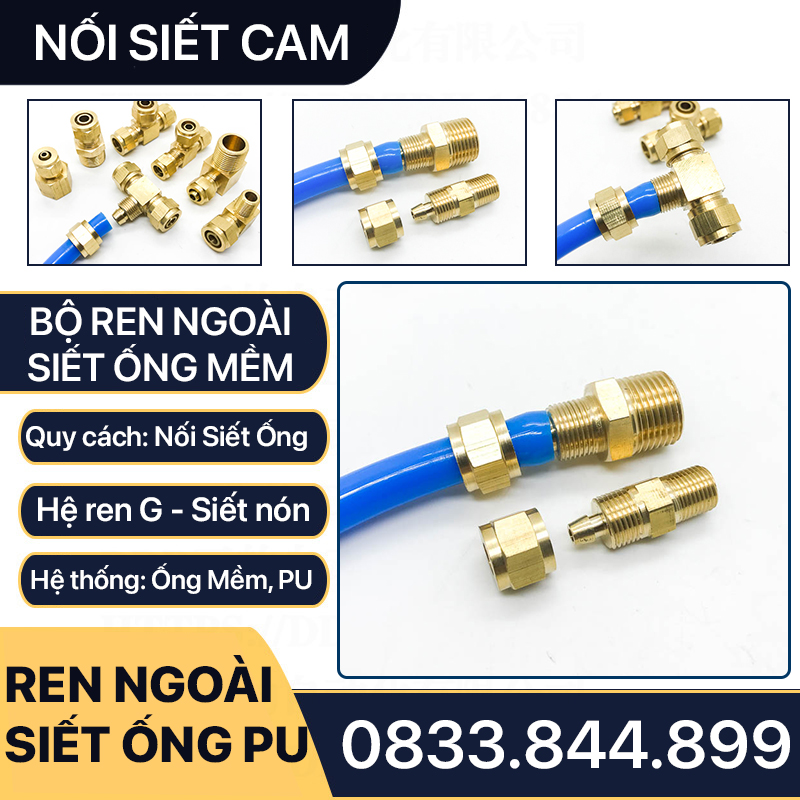 Đầu Nối Thẳng Ống Mềm, Nối Thẳng Ren Ngoài Siết Ống Mềm - Đồng Thau