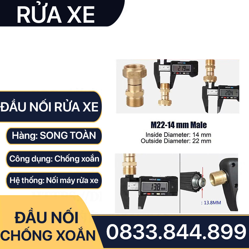 Khớp Nối Nhanh Chống Xoắn, Đầu Nối Chống Xoắn Dây Rửa Xe 13 14 22mm