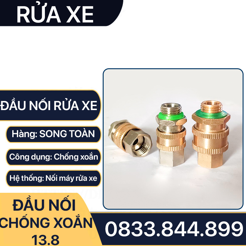 Khớp Nối Nhanh Chống Xoắn, Đầu Nối Chống Xoắn Dây Rửa Xe 13.8mm