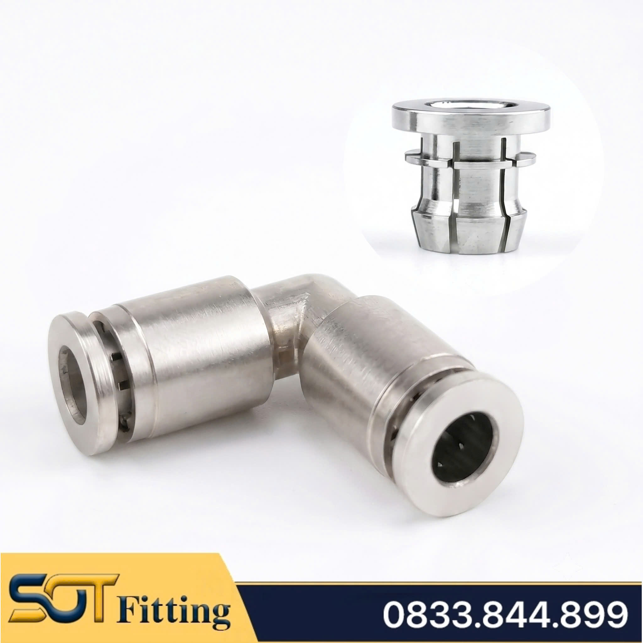 Đầu Nối Chữ C, Co Cắm Ống Nhanh Khí Nén Đồng Mạ Niken Cong 90 Độ (PV / HCR-J)