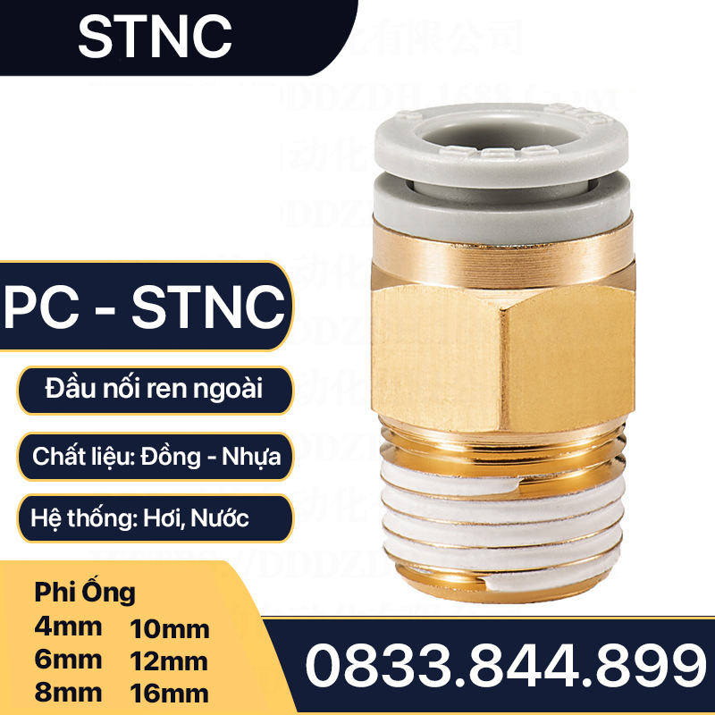 Đầu Nối Nhanh Ren Ngoài, PC Ren Ngoài Cắm Ống STNC Ống 4 6 8 10 12 16 - Màu Trắng (Chính Hãng)