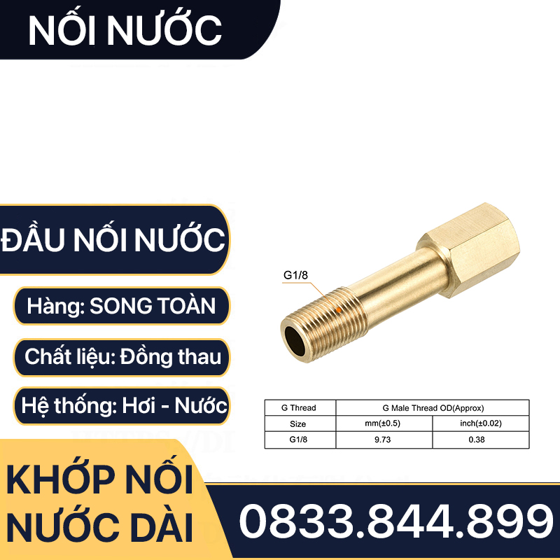 Lơ Nối Nước Đồng, Nối Ren Trong Ren Ngoài Đồng Thau 1/8 (9.6), 1/4 (13)