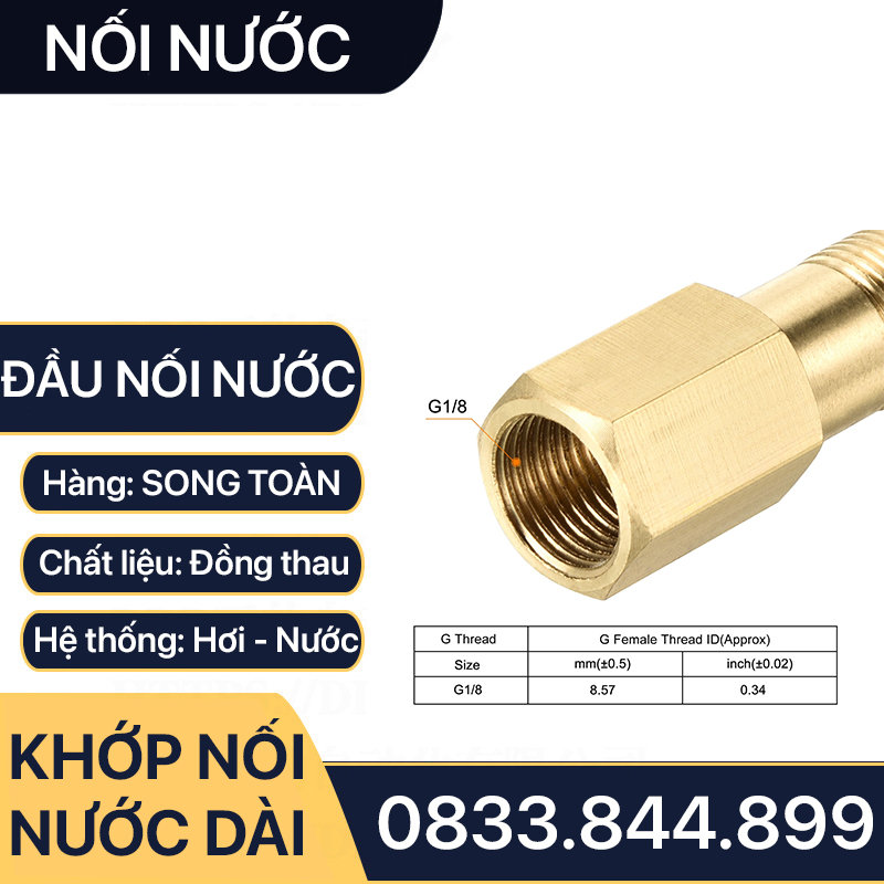 Lơ Nối Nước Đồng, Nối Ren Trong Ren Ngoài Đồng Thau 1/8 (9.6), 1/4 (13)