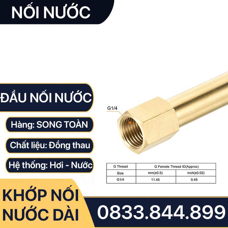 Lơ Nối Nước Đồng, Nối Ren Trong Ren Ngoài Đồng Thau 1/8 (9.6), 1/4 (13)