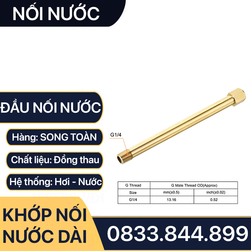 Lơ Nối Nước Đồng, Nối Ren Trong Ren Ngoài Đồng Thau 1/8 (9.6), 1/4 (13)