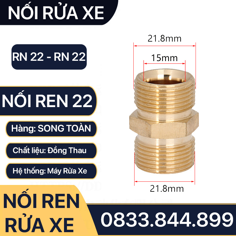 Nối Ren 22 Rửa Xe - Đầu Nối Áp Lực 22 - 21, 22 - 17, 22 - 14, 22 - 13mm - Đồng Thau
