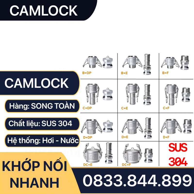 Khớp Nối Nhanh Camlock Đầu B, Đầu Nối Nhanh Camlock Áp Lực Cao Inox 304 Type B