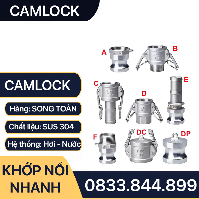 Khớp Nối Nhanh Camlock Đầu F, Đầu Nối Nhanh Camlock Áp Lực Cao Inox 304 Type F