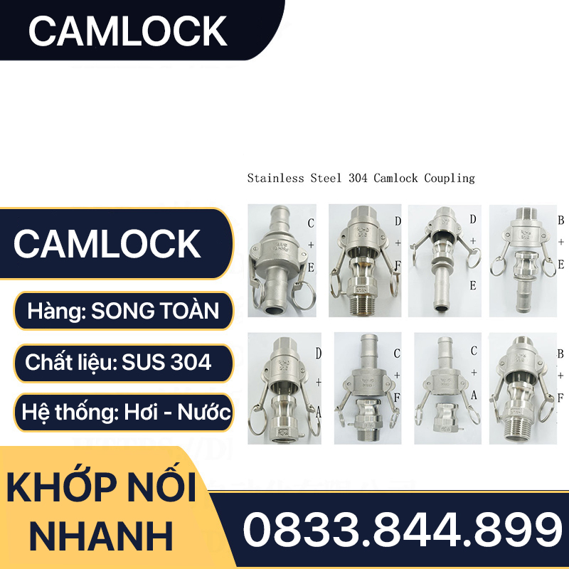 Khớp Nối Nhanh Camlock Đầu F, Đầu Nối Nhanh Camlock Áp Lực Cao Inox 304 Type F