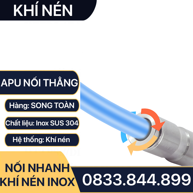 IPU Nối Nhanh Cắm Ống Inox, Nối Thẳng Hai Đầu Cắm Ống APU Inox 304