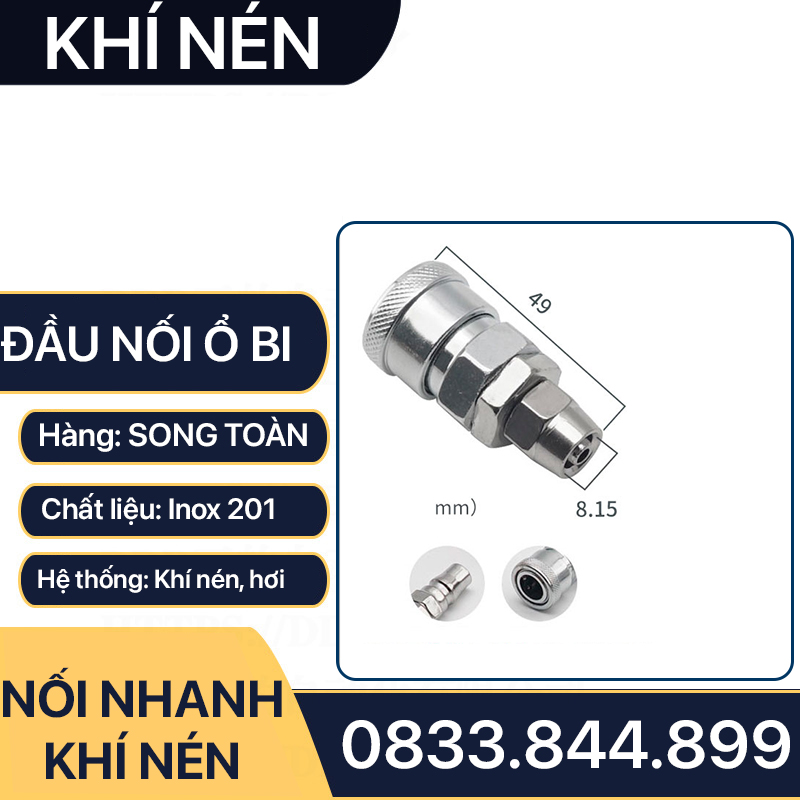 Khớp Nối Nhanh SP PP Khí Nén Siết Ống, Bộ Nối Nhanh Ổ Bi Cắm Siết Ống 8 10 12