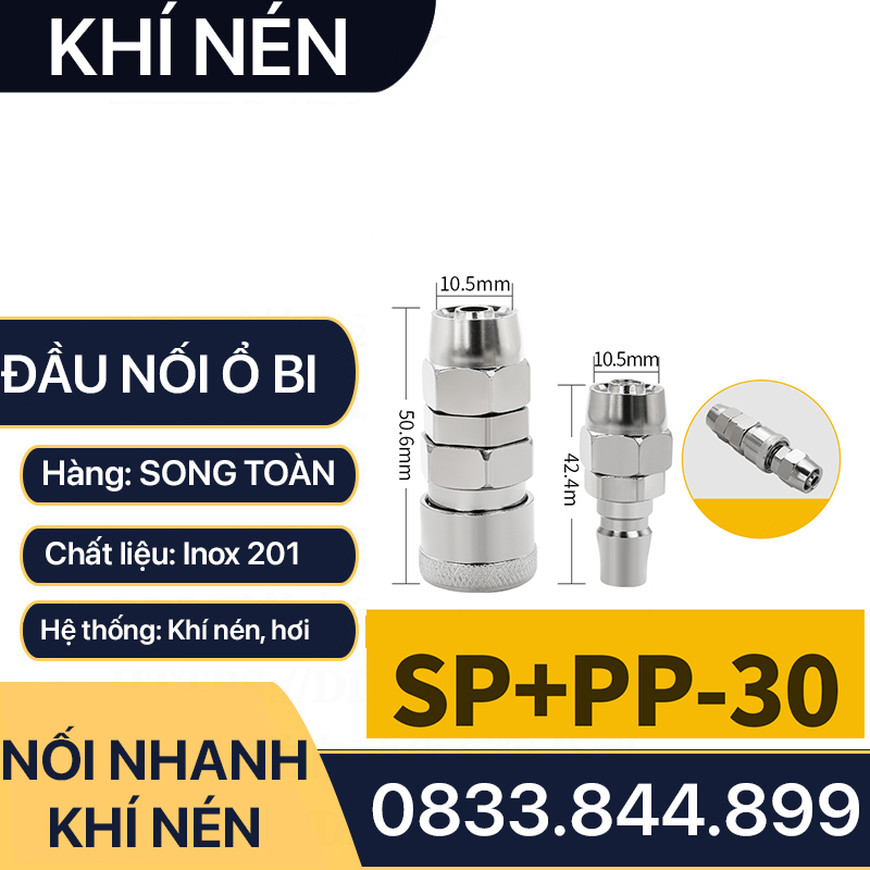 Khớp Nối Nhanh SP PP Khí Nén Siết Ống, Bộ Nối Nhanh Ổ Bi Cắm Siết Ống 8 10 12