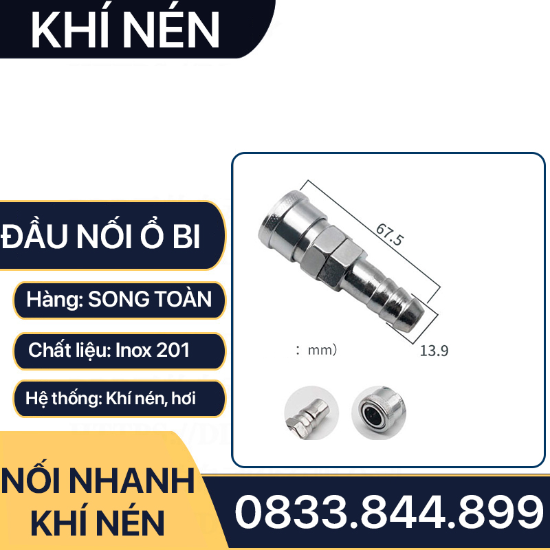 Khớp Nối Nhanh SH PH Khí Nén Đuôi Chuột, Bộ Nối Nhanh Ổ Bi Cắm Lòng Trong Đuôi Chuột 8 10 12