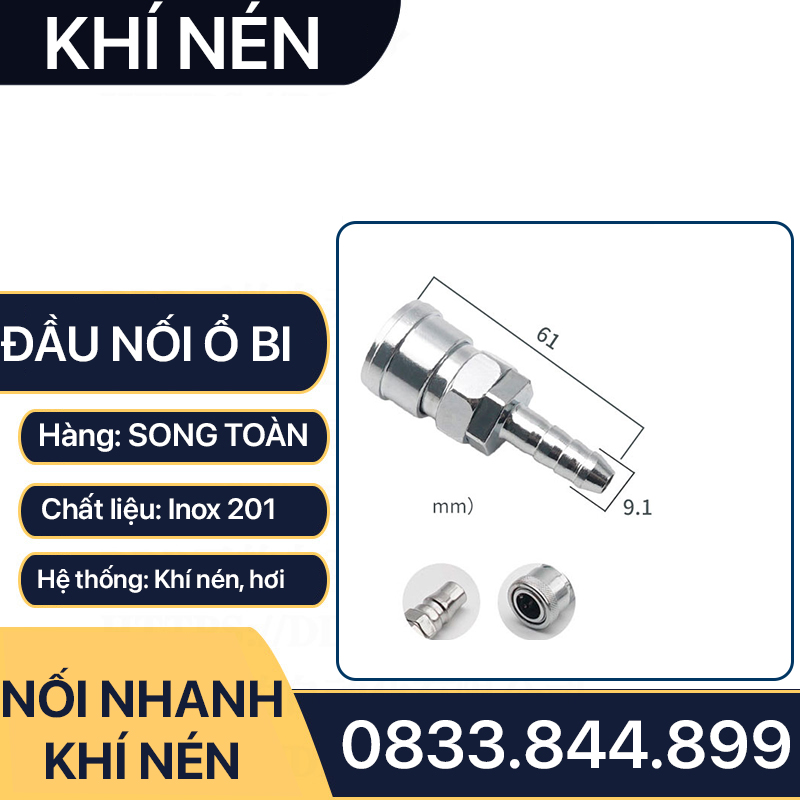 Khớp Nối Nhanh SH PH Khí Nén Đuôi Chuột, Bộ Nối Nhanh Ổ Bi Cắm Lòng Trong Đuôi Chuột 8 10 12