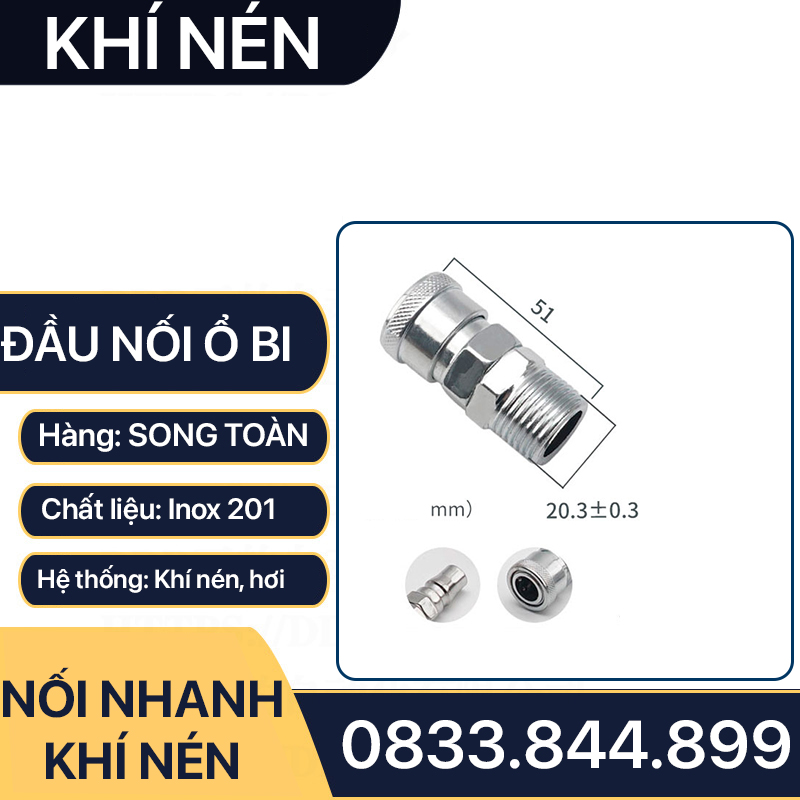 Khớp Nối Nhanh SM PM Khí Nén Ren Ngoài, Bộ Nối Nhanh Ổ Bi Ren Ngoài 13 17 21