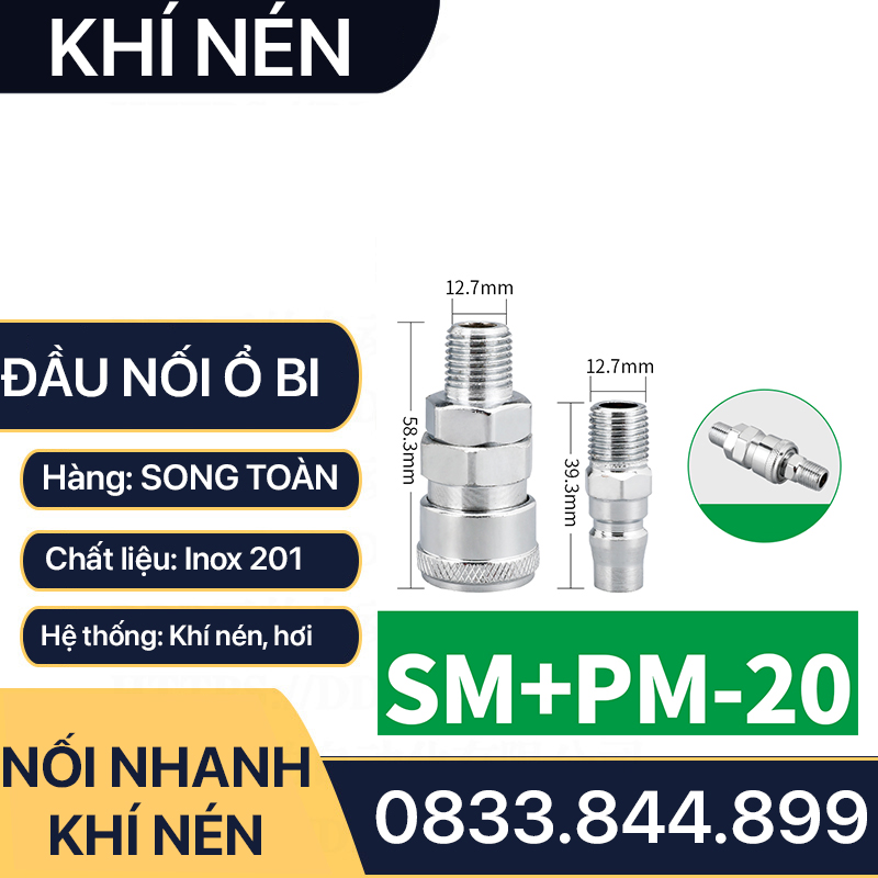 Khớp Nối Nhanh SM PM Khí Nén Ren Ngoài, Bộ Nối Nhanh Ổ Bi Ren Ngoài 13 17 21