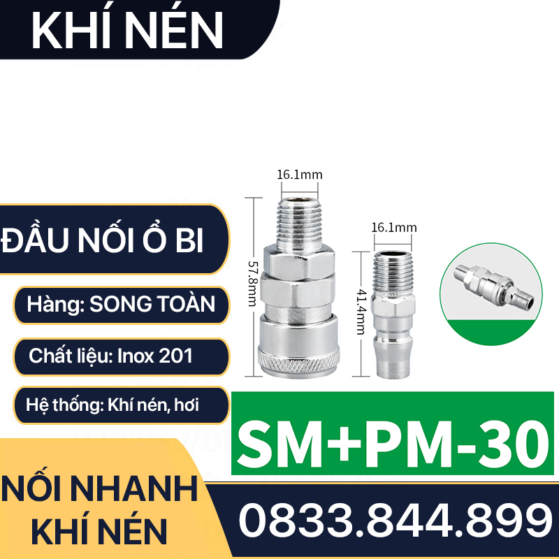 Khớp Nối Nhanh SM PM Khí Nén Ren Ngoài, Bộ Nối Nhanh Ổ Bi Ren Ngoài 13 17 21