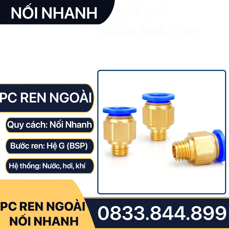 PC Ren Ngoài Nối Nhanh, Đầu Nối Nhanh Ren Ngoài Cắm Ống PU