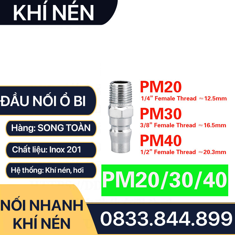 Khớp Nối Nhanh Khí Nén, Bộ Nối Nhanh Khí Nén Ổ Bi Inox 201 (SM+PM - SH+PH - SF+PF - SP+PP)