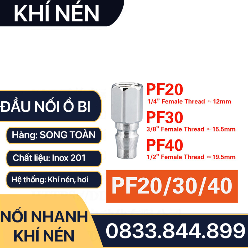 Khớp Nối Nhanh Khí Nén, Bộ Nối Nhanh Khí Nén Ổ Bi Inox 201 (SM+PM - SH+PH - SF+PF - SP+PP)