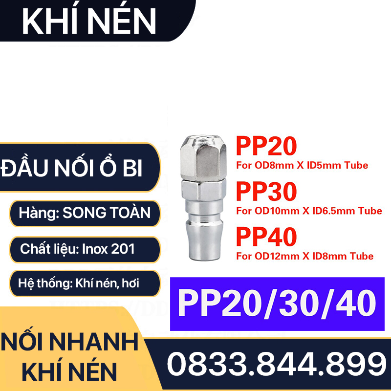 Khớp Nối Nhanh SP PP Khí Nén Siết Ống, Bộ Nối Nhanh Ổ Bi Cắm Siết Ống 8 10 12