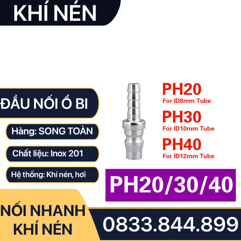 Khớp Nối Nhanh SH PH Khí Nén Đuôi Chuột, Bộ Nối Nhanh Ổ Bi Cắm Lòng Trong Đuôi Chuột 8 10 12