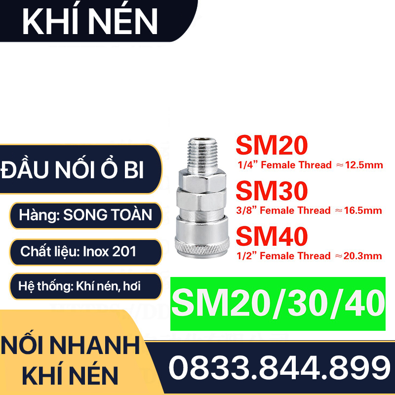 Khớp Nối Nhanh Khí Nén, Bộ Nối Nhanh Khí Nén Ổ Bi (SM+PM - SH+PH - SF+PF - SP+PP)