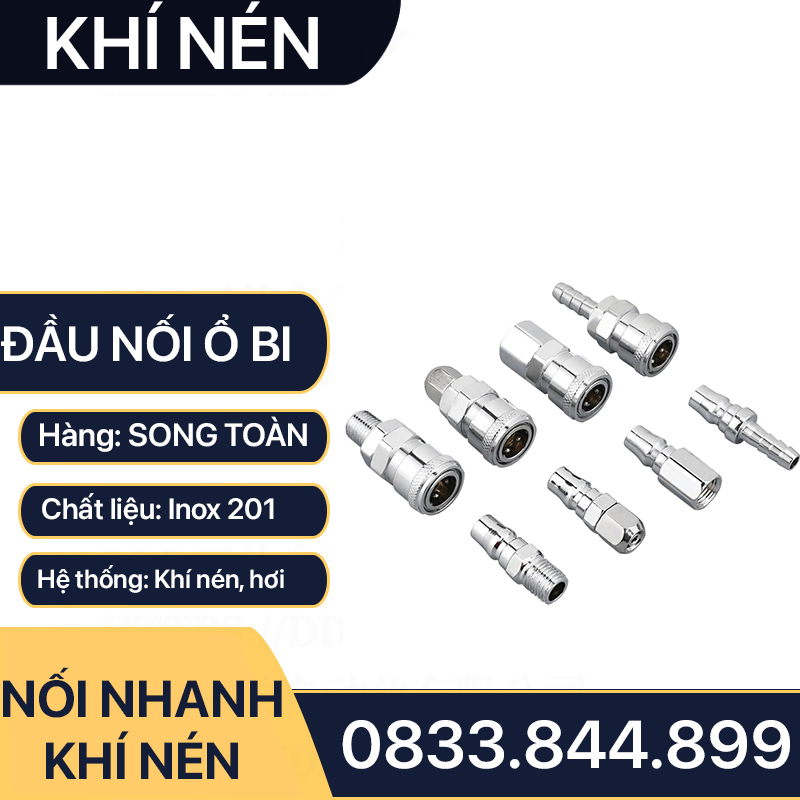 Khớp Nối Nhanh Khí Nén, Bộ Nối Nhanh Khí Nén Ổ Bi Inox 201 (SM+PM - SH+PH - SF+PF - SP+PP)