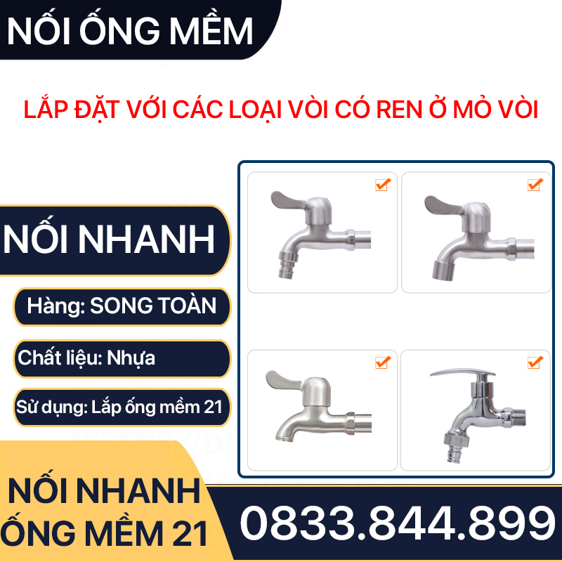 Đầu Nối Nhanh Ống Mềm, Bộ Nối Nhanh Ren 21 27 Nối Ống 16-20mm