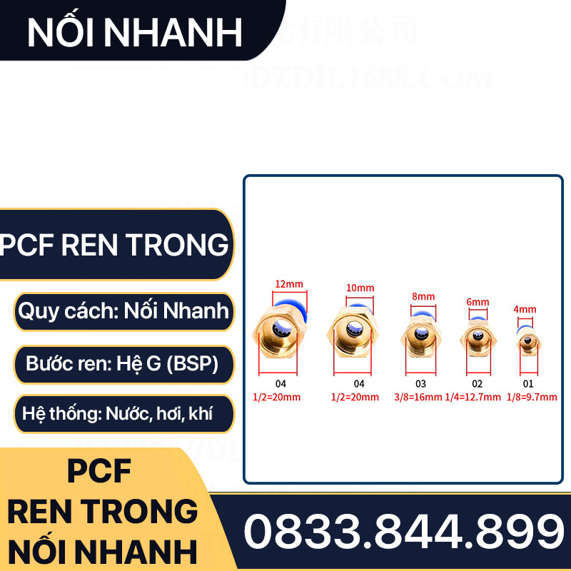 PCF Ren Trong Nối Nhanh, Đầu Nối Nhanh Ren Trong Cắm Ống PU