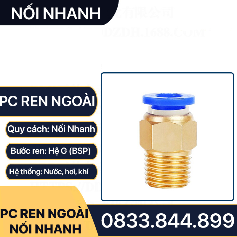 PC Ren Ngoài Nối Nhanh, Đầu Nối Nhanh Ren Ngoài Cắm Ống PU