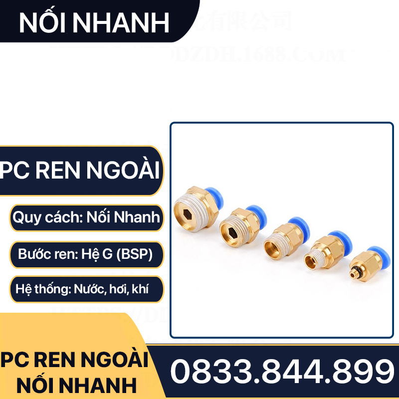 PC Ren Ngoài Nối Nhanh, Đầu Nối Nhanh Ren Ngoài Cắm Ống PU