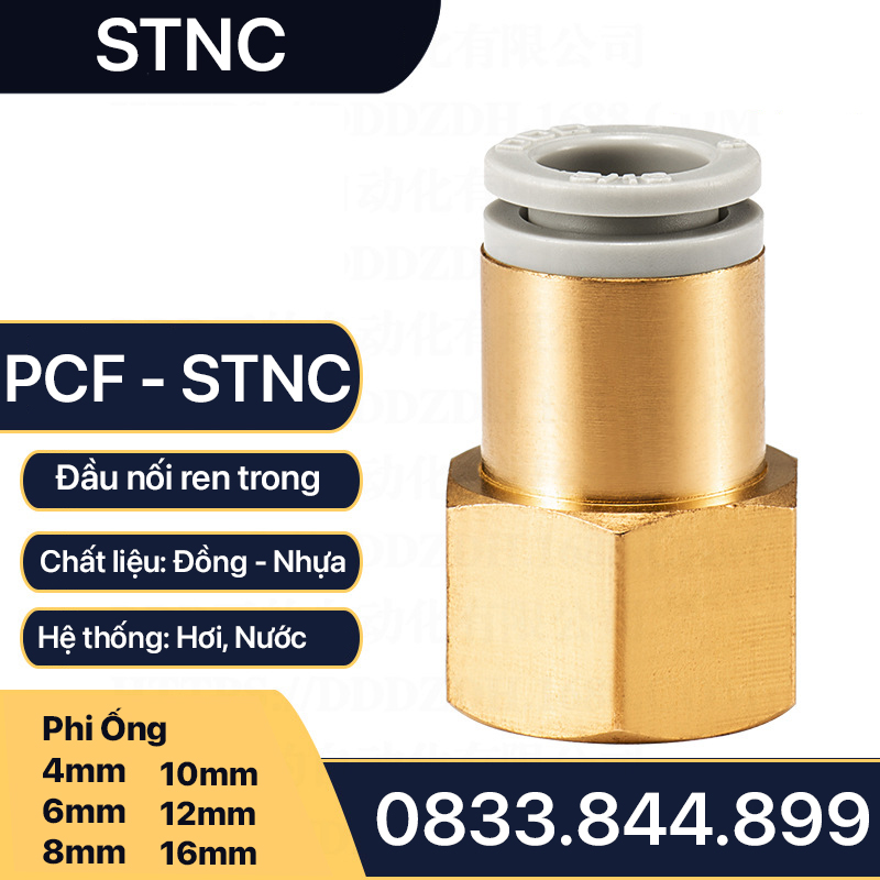 Nối Nhanh Ren Trong, PCF Ren Trong Cắm Ống STNC Ống 4 6 8 10 12 16 - Màu Trắng (Chính Hãng)