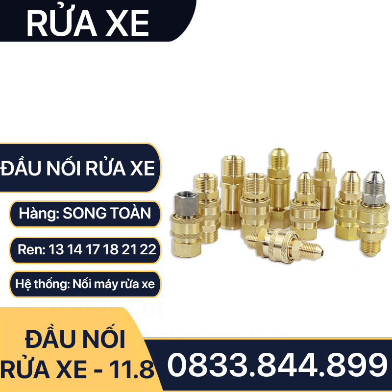 Khớp Nối Nhanh Máy Rửa Xe - Đầu Nối Nhanh Đồng Thau Ren 13, 14, 17, 18, 21, 22mm - Lỗ Trong 15mm