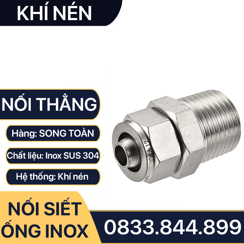 Đầu Nối Thẳng Siết Ống Mềm Inox, Nối Thẳng Ren Ngoài Siết Ống Mềm - Inox SUS 304