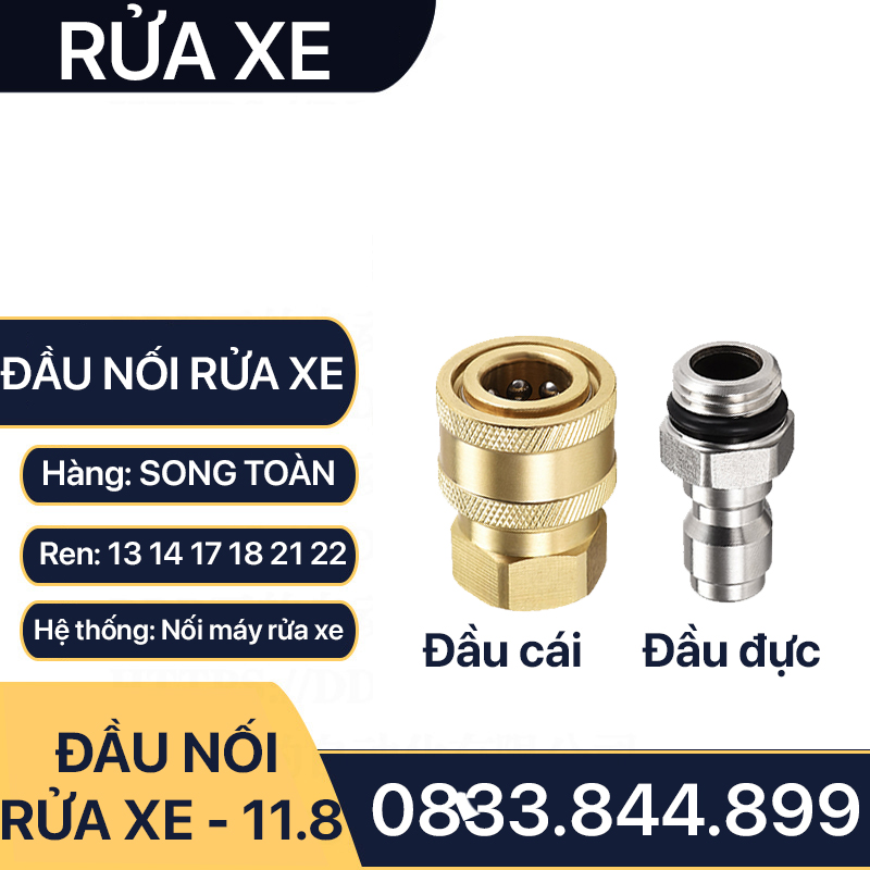 Khớp Nối Nhanh Máy Rửa Xe, Đầu Nối Nhanh Cao Áp Rửa Xe Đồng Thau Ren 13 14 17 18 21 22mm - Lỗ Trong 15mm