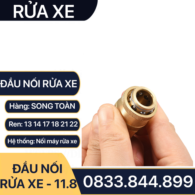 Khớp Nối Nhanh Máy Rửa Xe, Đầu Nối Nhanh Cao Áp Rửa Xe Đồng Thau Ren 13 14 17 18 21 22mm - Lỗ Trong 11.8mm