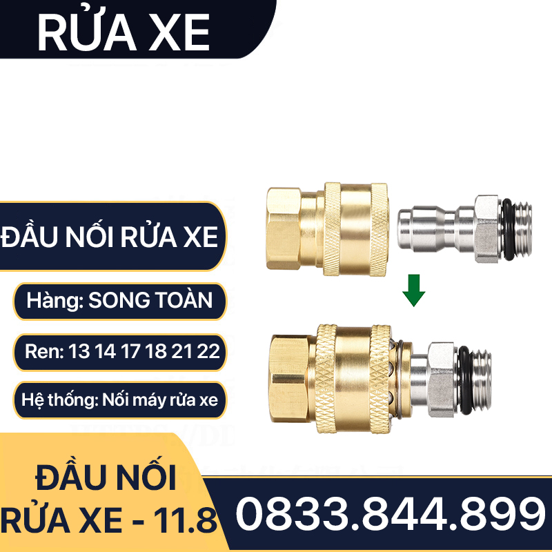 Khớp Nối Nhanh Máy Rửa Xe - Đầu Nối Nhanh Đồng Thau Ren 13, 14, 17, 18, 21, 22mm - Lỗ Trong 15mm