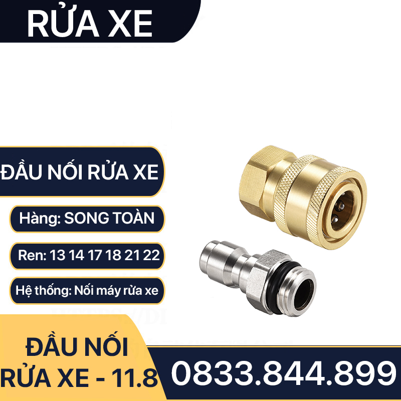 Khớp Nối Nhanh Máy Rửa Xe, Đầu Nối Nhanh Cao Áp Rửa Xe Đồng Thau Ren 13 14 17 18 21 22mm - Lỗ Trong 15mm