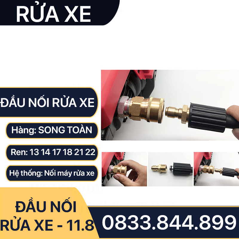 Khớp Nối Nhanh Máy Rửa Xe, Đầu Nối Nhanh Cao Áp Rửa Xe Đồng Thau Ren 13 14 17 18 21 22mm - Lỗ Trong 15mm