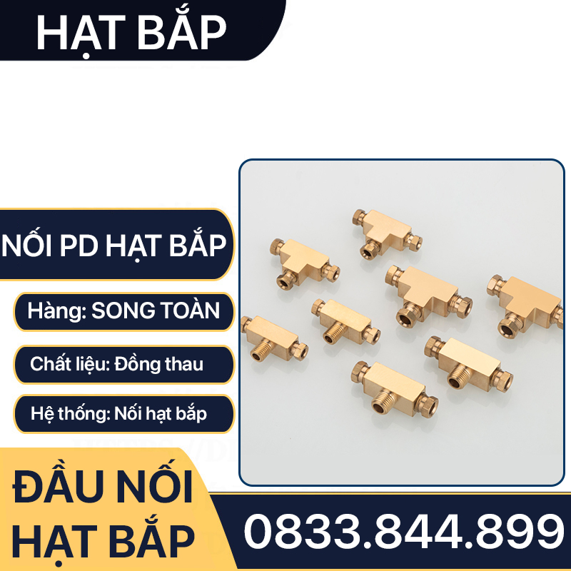 Đầu Nối Tê Hạt Bắp Ống Phi 4mm, Đầu Nối Tê Ba Đầu Hạt Bắp PD Series - Lắp Ống Đồng, Ống Mềm